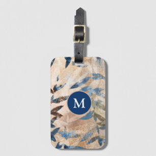 Étiquette À Bagage Feuilles à couche Abstraite - Bleu et Neutre