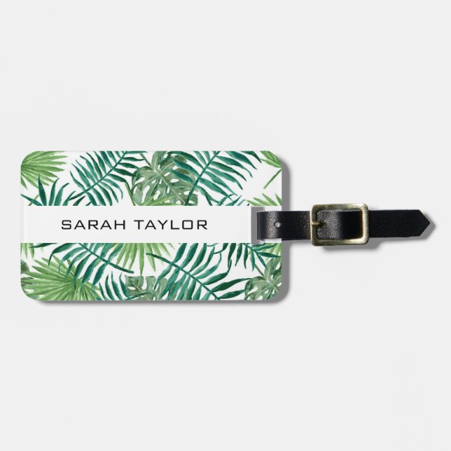 Étiquette À Bagage Feuilles de palme tropicale Nom personnalisé (Devant horizontal)