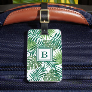 Étiquette À Bagage Feuilles de palmier vert moderne Monogramme
