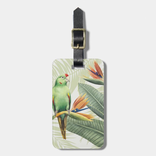 Étiquette À Bagage Feuilles de palmiers à oiseaux verts (Devant Vertical)