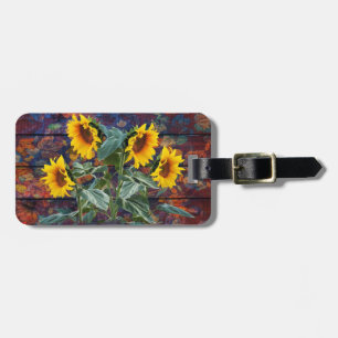 Étiquette À Bagage Feuilles rustiques d'automne et tournesols