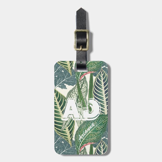 Étiquette À Bagage Feuilles tropicaux verts personnalisés (Devant Vertical)