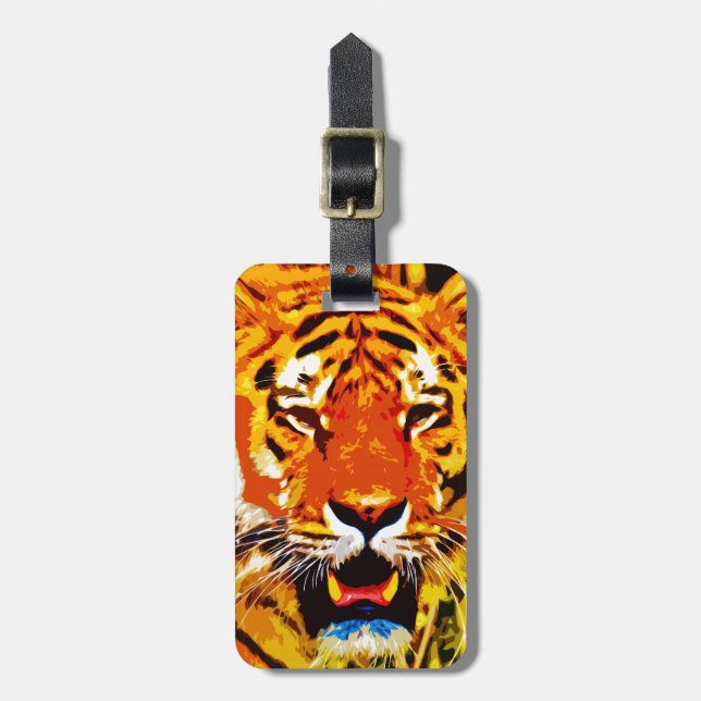 Étiquette À Bagage Fierce Bright Orange Tiger Sibérien (Devant Vertical)