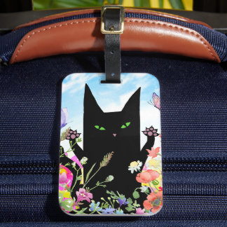 Étiquette À Bagage Fièvre du printemps du chat noir : Kitty et fleurs