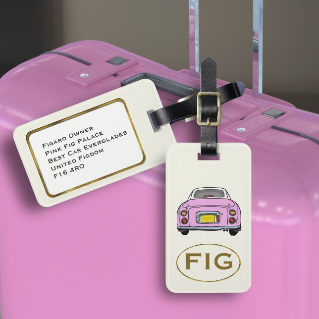 Étiquette À Bagage Figarations Monogramme Rose Figaro Voiture Balise (Fun candy pink figgy luggage tag for your road trip adventures. Just add your address details)