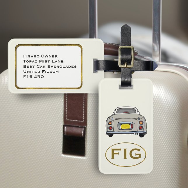 Étiquette À Bagage Figarations Monogramme Topaz Mist Figaro Bagage Ba (Fun topaz figgy luggage tag for your road trip adventures. Just add your initials & address details)
