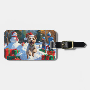 Étiquette À Bagage Fil Fox Terrier coule la neige avec Casquette de N