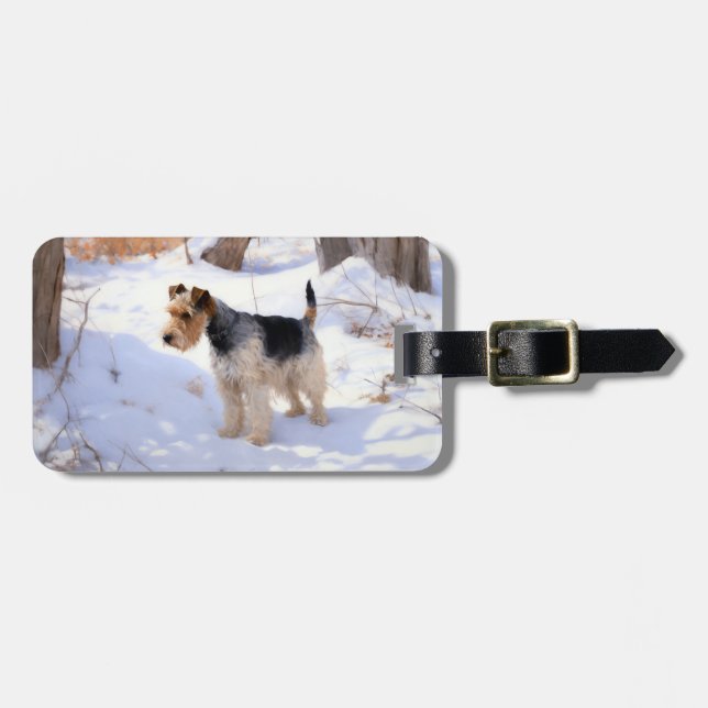 Étiquette À Bagage Fil Fox Terrier Laisser neiger Noël (Devant horizontal)