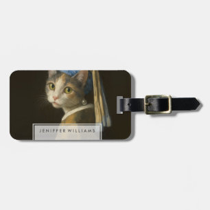 Étiquette À Bagage Fille au collier de perles Chat