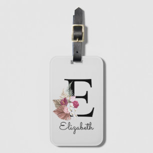 Étiquette À Bagage Fille Boho rose moderne Floral E initial