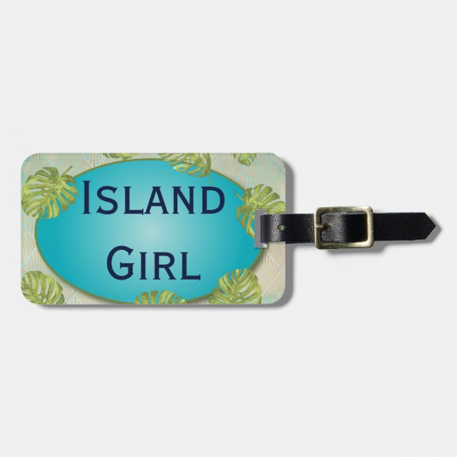 Étiquette À Bagage Fille de plage d'île tropicale (Devant horizontal)