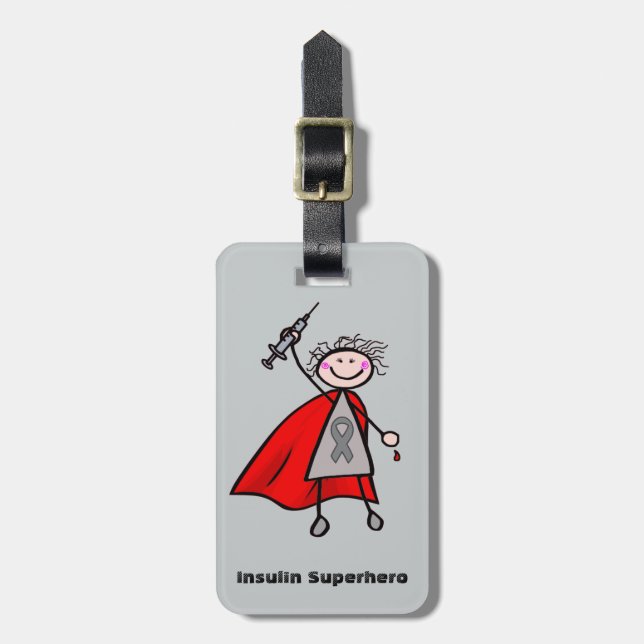 Étiquette À Bagage Fille de super héros d'insuline de diabète (Devant Vertical)
