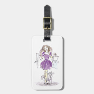 Étiquette À Bagage Fille et chat de mode d'illustration d'étiquette