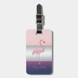 Étiquette À Bagage Fille moderne élégante, Flamant rose rose
