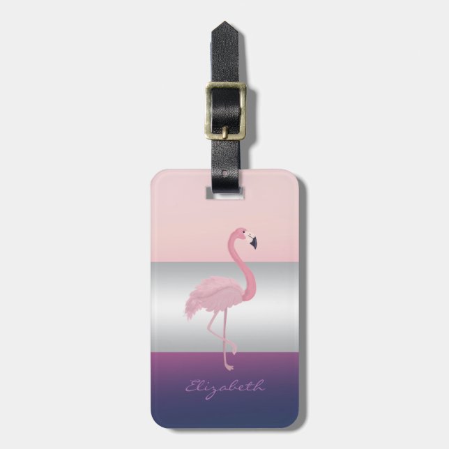 Étiquette À Bagage Fille moderne élégante, Flamant rose rose (Devant Vertical)