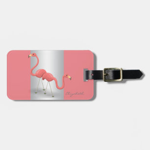 Étiquette À Bagage Fille moderne élégante, Flamants roses
