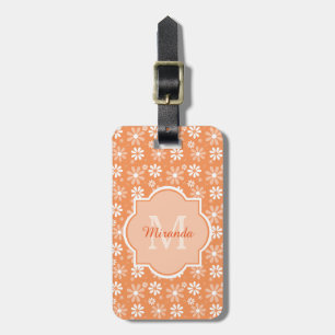 Étiquette À Bagage Fille Monogramme mignon Orange Daisy Fleurs et nom