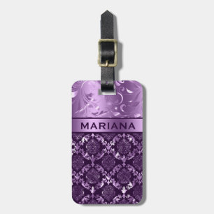 Étiquette À Bagage Fille pourpre Damas et torsades métalliques