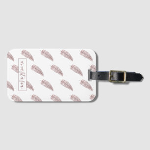 Étiquette À Bagage Fille rose Monogramme Plumes Motif