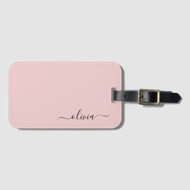 Étiquette À Bagage Fille rose rousse Vierge Script Monogramme Nom Mod (Devant Horizontal)