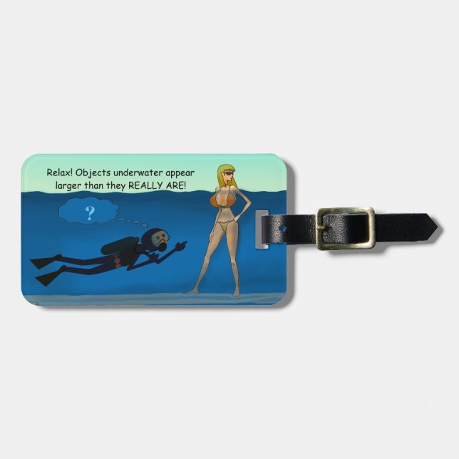 ÉTIQUETTE À BAGAGE FILLE SOUS-MARINE DRÔLE DE PLONGEUR AUTONOME, (Devant horizontal)