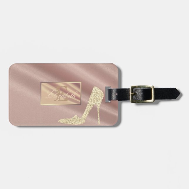 Étiquette À Bagage Fille, talon haut, Monogramme personnalisé (Devant horizontal)