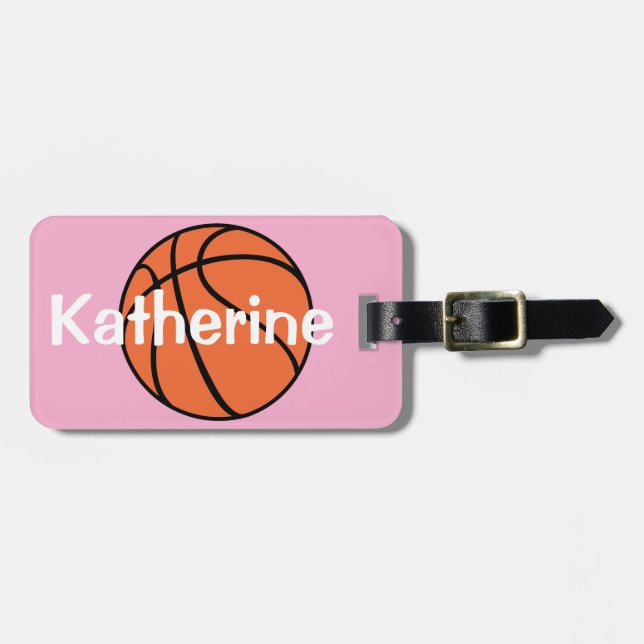 Étiquette À Bagage Filles Basketball rose mignonne Enfants (Devant horizontal)