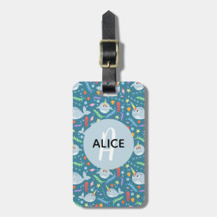 Étiquette À Bagage Filles Cute Narwhal Motif Monogramme Nom Enfants