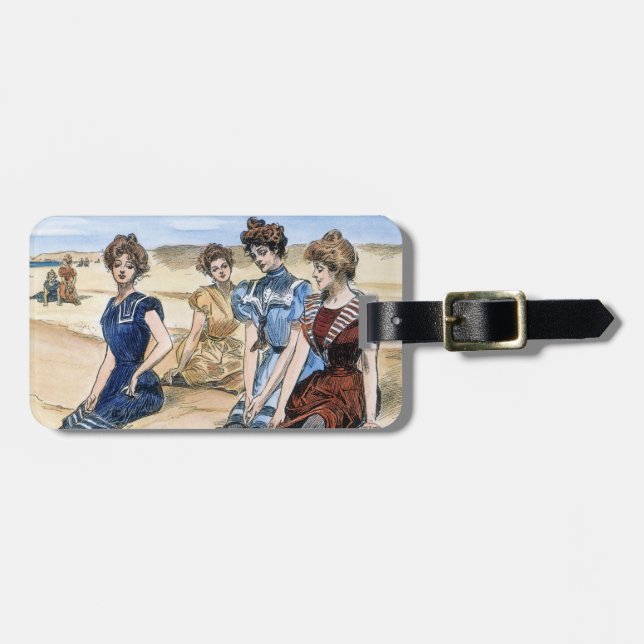 Étiquette À Bagage Filles de Gibson sur la plage, 1900 (Devant horizontal)