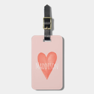 Étiquette À Bagage Filles mignonne rose Aquarelle Coeur Enfants