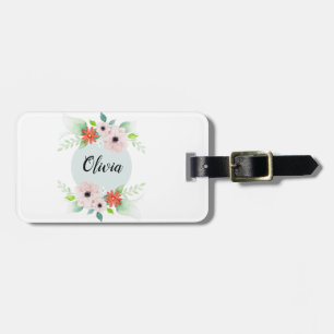 Étiquette À Bagage Filles mignonnes fleurs d'aquarelle florale Fleurs