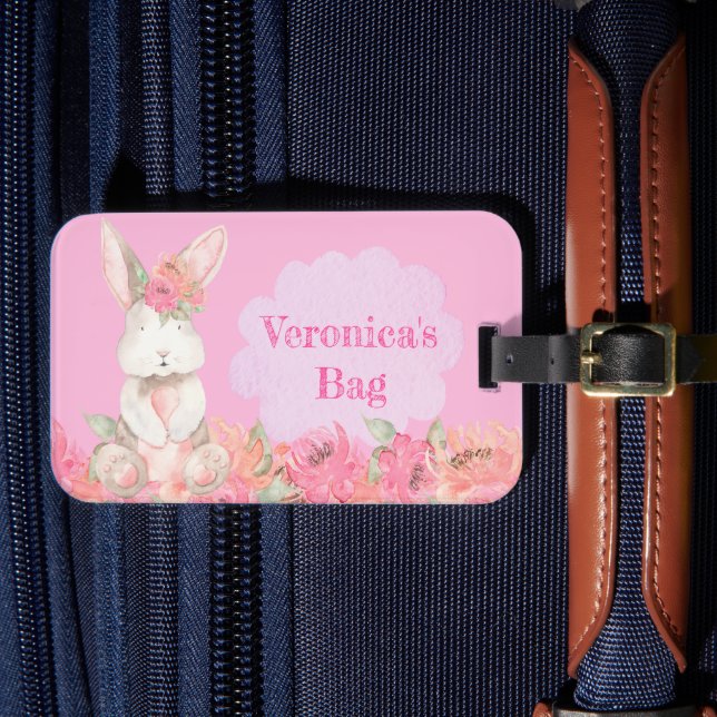 Étiquette À Bagage Filles mignonnes Lapin Rose Floral Enfants Vacance (Insitu Rectoal 4)