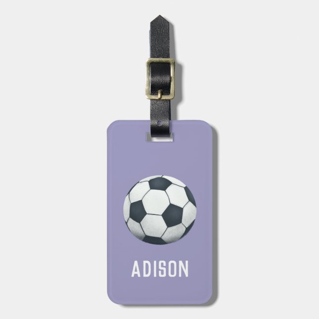 Étiquette À Bagage Filles mignonnes Violet Football Sports Enfants (Devant Vertical)