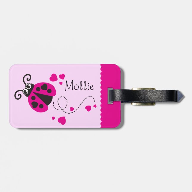 Étiquette À Bagage Filles volant coeur ladybug rose nommé étiquette d (Dos horizontal)
