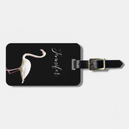 Étiquette À Bagage Flamant rose Bird sur noir Nom personnalisé