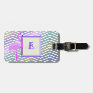 Étiquette À Bagage Flamant rose Chevron Zigzag, Monogramme Personnali