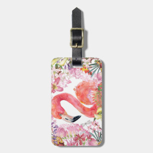 Étiquette À Bagage Flamant rose en Jungle Fleur - Motif d'été