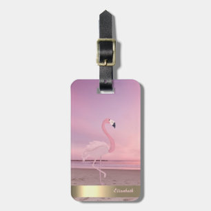 Étiquette À Bagage Flamant rose moderne cool du coucher de soleil de