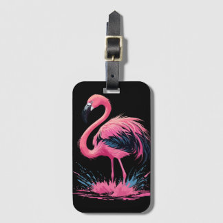 Étiquette À Bagage Flamant rose rose blanc artistique