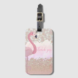 Étiquette À Bagage Flamant rose rose brillant moderne, Merci