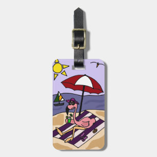 Étiquette À Bagage Flamant rose rose drôle à la plage