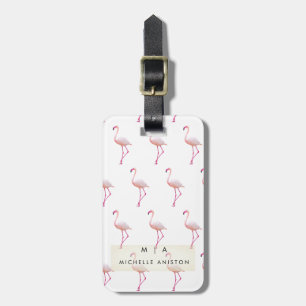 Étiquette À Bagage Flamant rose rose Monogramme personnalisé