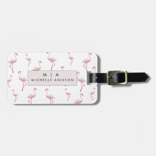 Étiquette À Bagage Flamant rose rose   Monogramme personnalisé