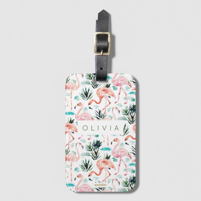 Étiquette À Bagage Flamants roses de rose d'aquarelle d'AWKWARRRD (Devant Vertical)