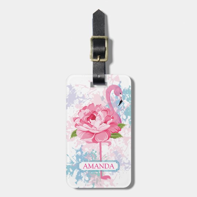 Étiquette À Bagage Flamingo rose Design floral Personnalisé (Devant Vertical)