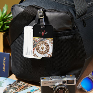 Étiquette À Bagage Flamme d'or sur marbre