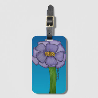 Étiquette À Bagage Fleur carrée violette sur fond bleu