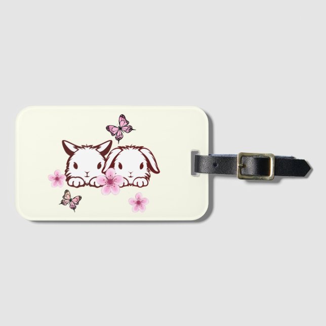 Étiquette À Bagage Fleur de cerisier de lapin personnalisée (Devant Horizontal)