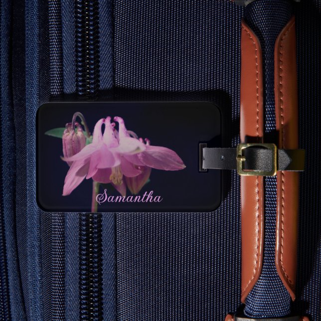 Étiquette À Bagage Fleur de Columbine rose intense personnalisée (Insitu Rectoal 4)