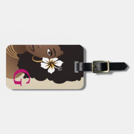 Étiquette À Bagage Fleur de femme noire dans les cheveux, Monogramme,